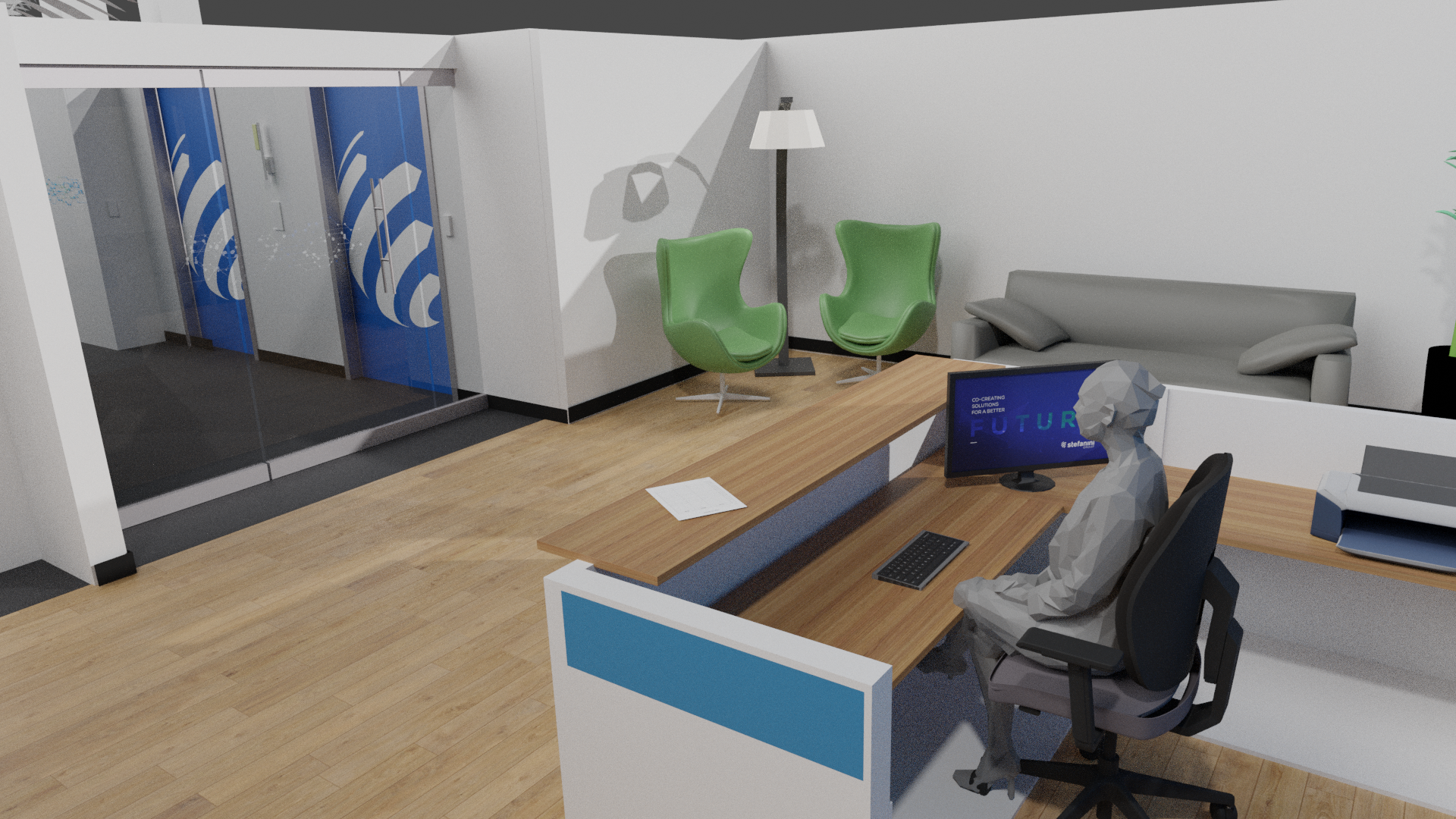 3D Blender rendering of a building Lobby and elevators